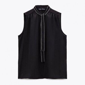 NWT Zara black & silver accent semi-sheer sleeveless blouse, XS